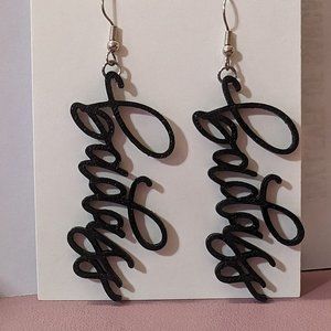 Black 3D Printed Earrings: "Badass"